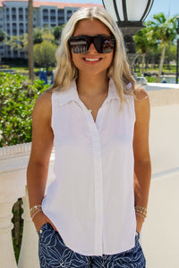 Island Time Button Down Collared Shirt - White