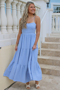 My Summer Love Tiered Midi Dress - Dusty Blue