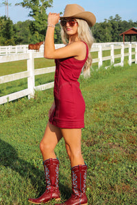 Victory Vibes Denim Mini Dress - Maroon