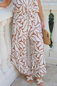 Dreaming Of The Tropics Curved Hem Pants - Ivory/Taupe