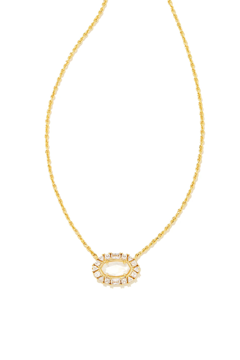 Kendra Scott: Elisa Gold Crystal Frame Short Pendant Necklace - Ivory Mother of Pearl | Makk Fashions