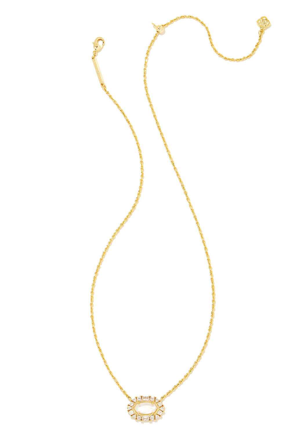 Kendra Scott: Elisa Gold Crystal Frame Short Pendant Necklace - Ivory Mother of Pearl | Makk Fashions
