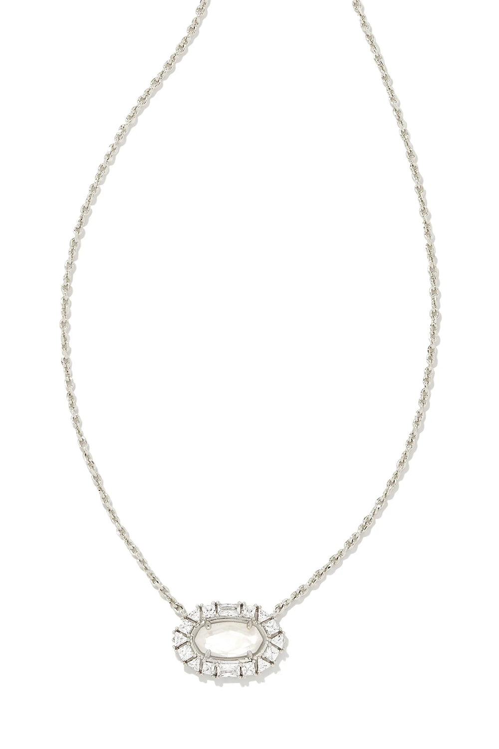 Kendra Scott: Elisa Silver Crystal Frame Short Pendant Necklace - Ivory Mother Of Pearl | Makk Fashions