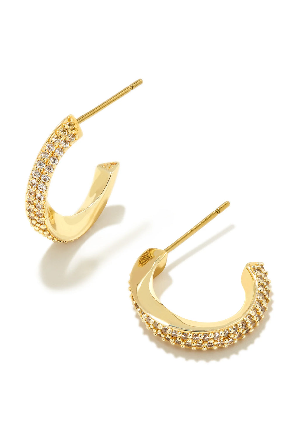 Kendra Scott: Ella Gold Huggie Earrings - White Crystal | Makk Fashions