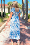 Eternal Promises Puff Sleeve Midi Dress - Blue/White | Makk Fashions