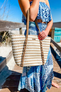 Everlee Natural Straw Shoulder Tote - Ivory | Makk Fashions