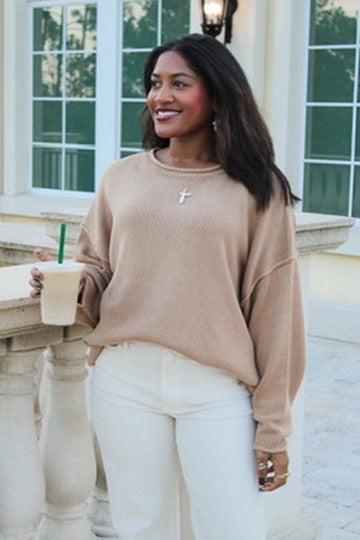 Roll With It Long Sleeve Sweater - Tan