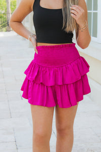Lead The Way Smocked Ruffle Mini Skirt - Hot Pink