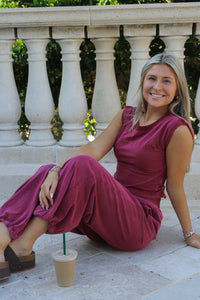 Keepin' It Trendy Mineral Washed Wrap Top - Winterberry