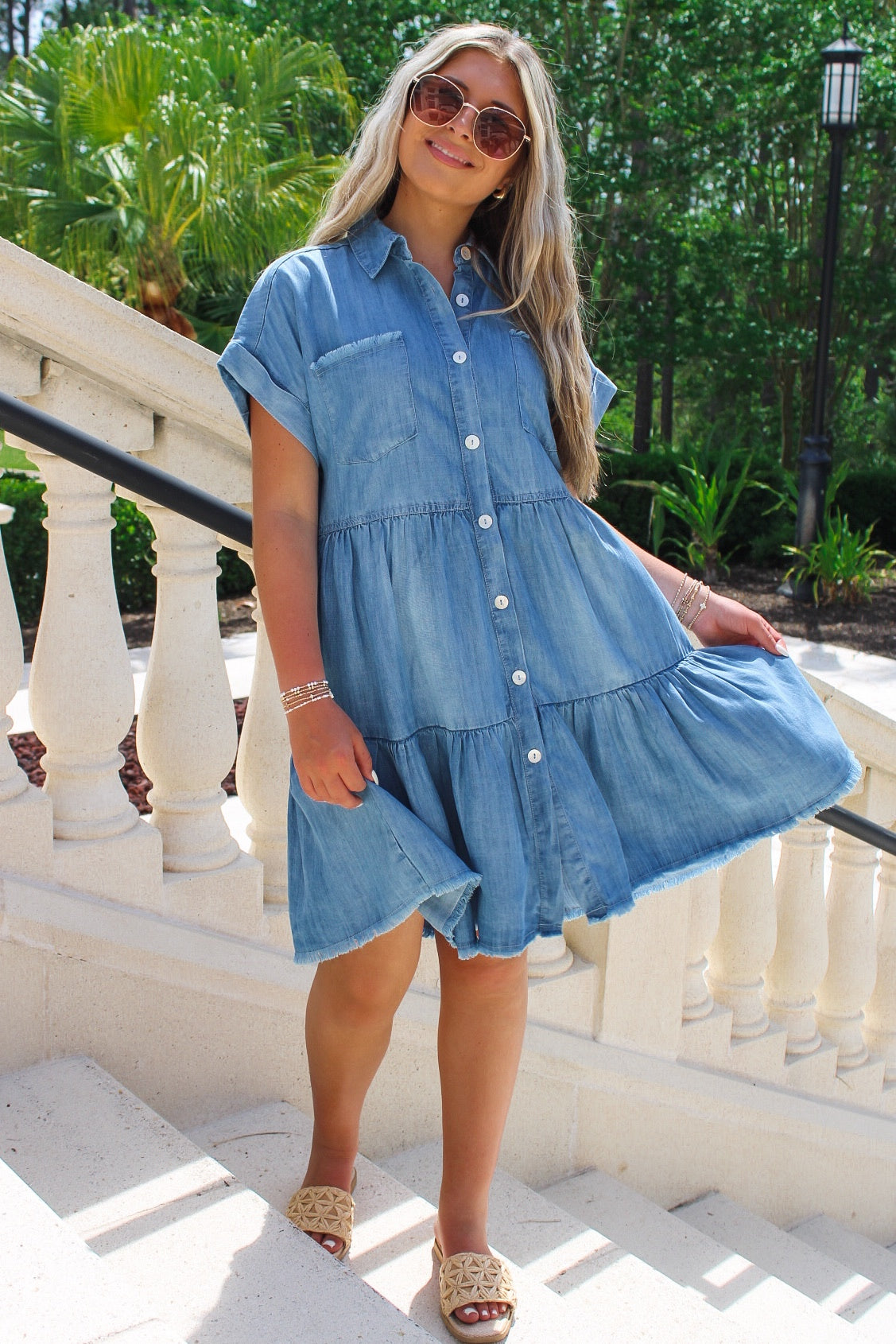 Summertime Dreams Ruffle Mini Dress - Denim