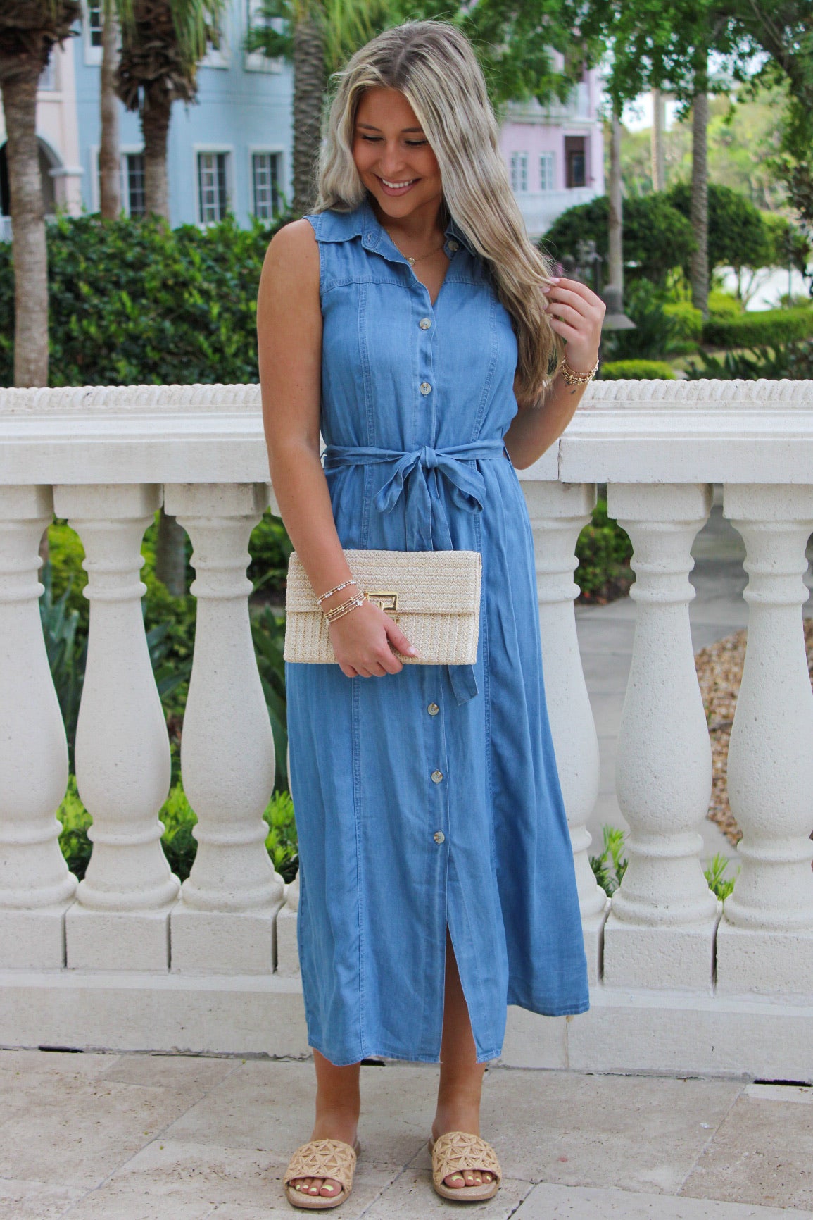 Take Me To Brunch Belted Midi Dress - Chambray