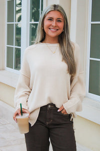 Roll With It Long Sleeve Sweater - Oatmeal