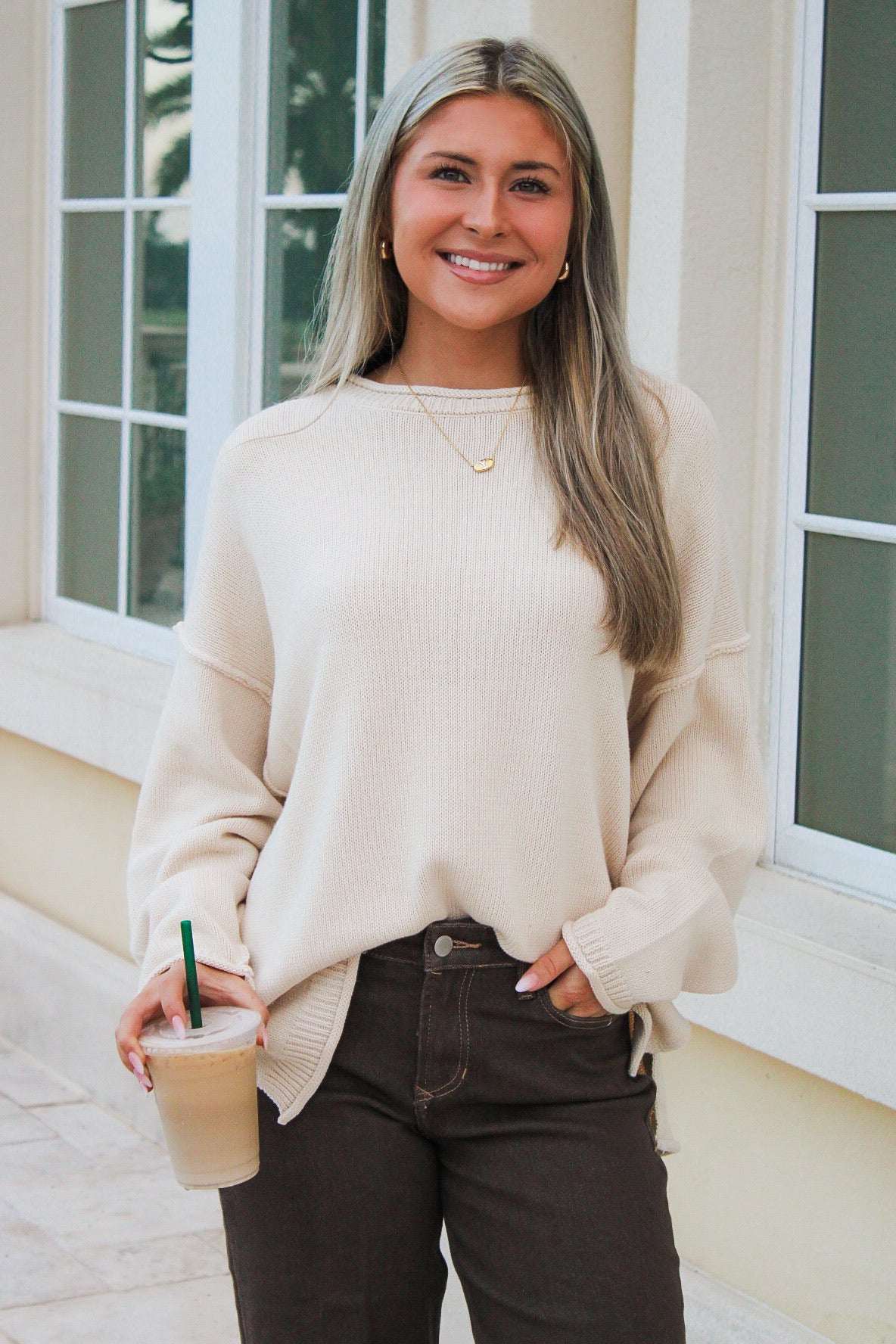 Roll With It Long Sleeve Sweater - Oatmeal