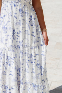 Classic Summers Strappy Tiered Maxi Dress - White Multi