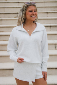 Vintage Havana: Feeling Sporty Fleece Quarter Zip Top - Gray