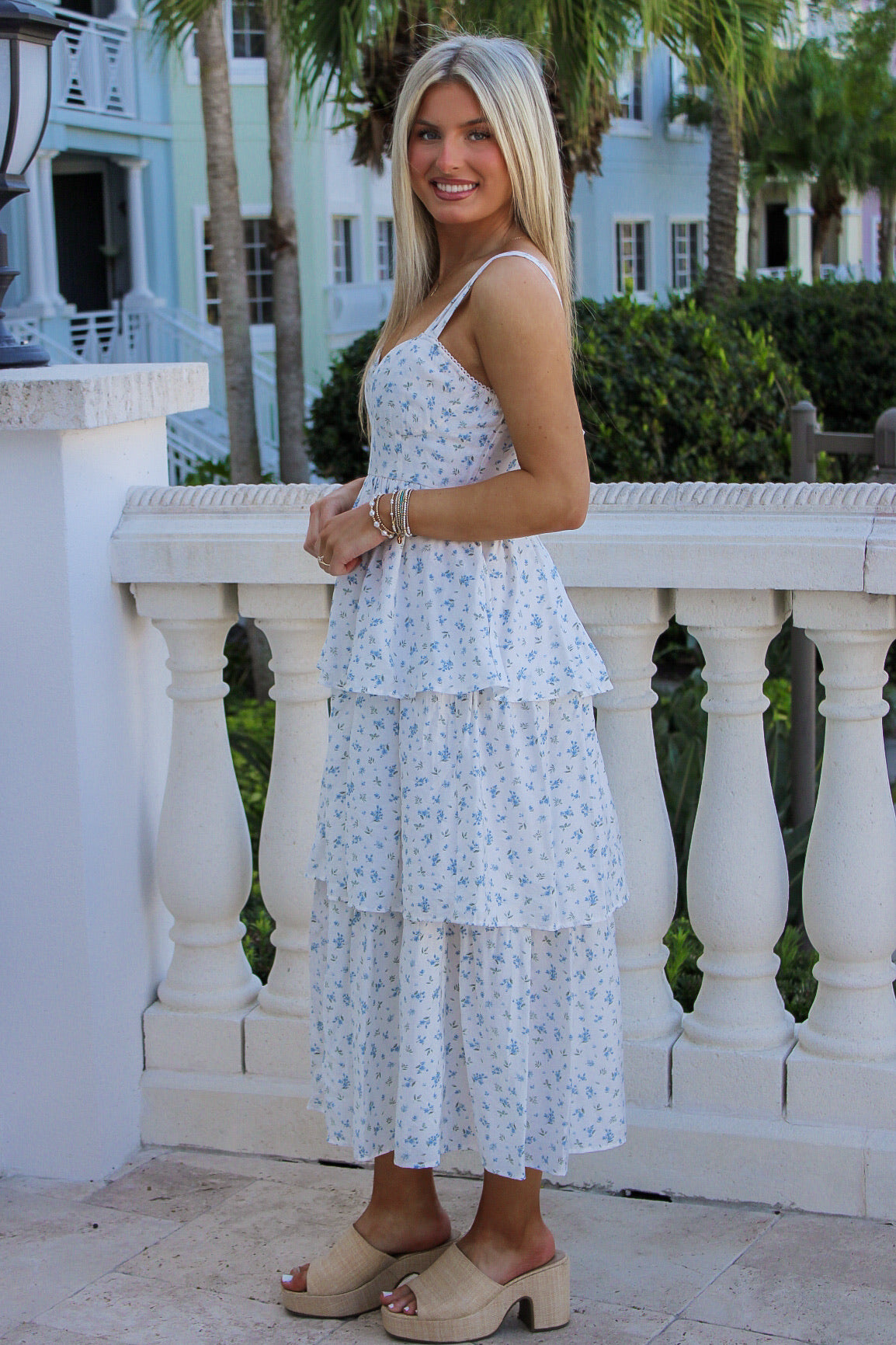 Sweeter Springs Floral Print Maxi Dress - White/Blue