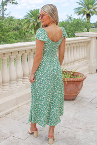 Floral Delight Front Slit Midi Dress - Green