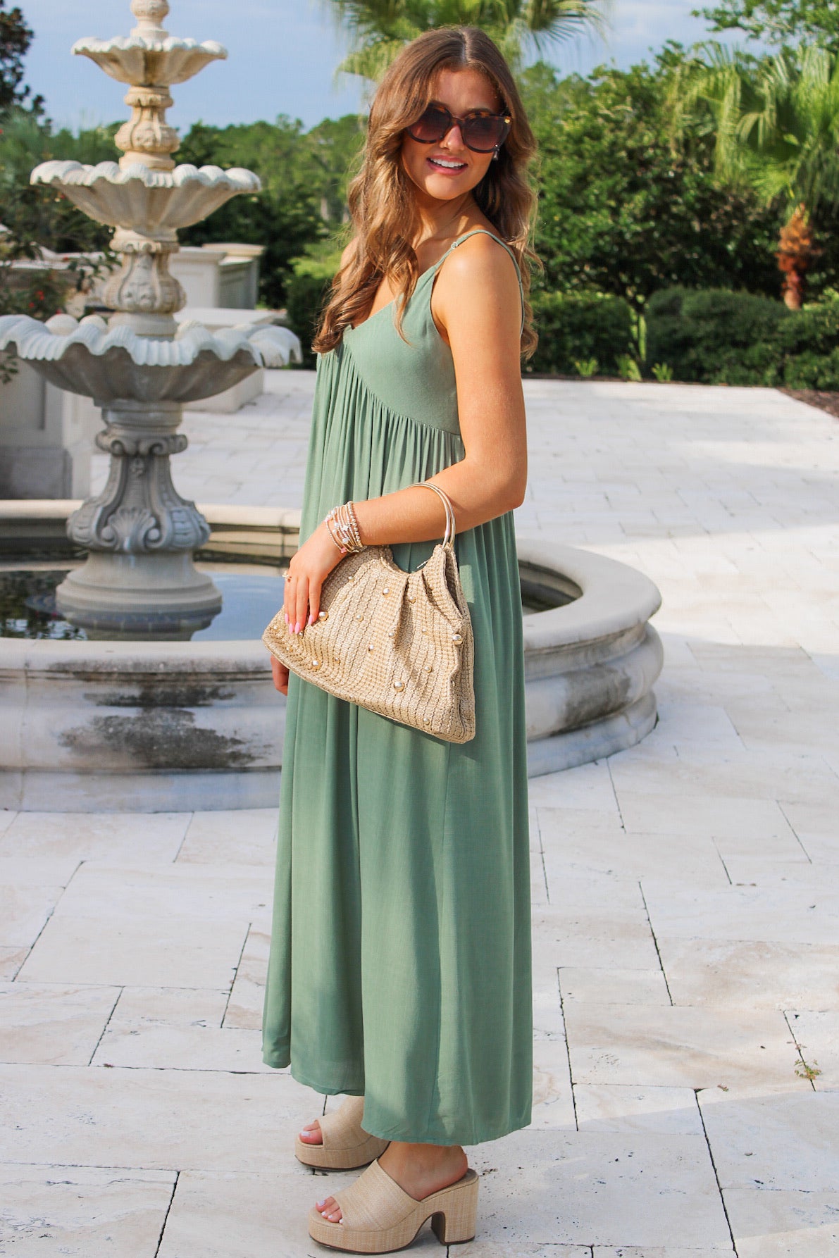 Breezy Summers Baby Doll Midi Dress - Spruce