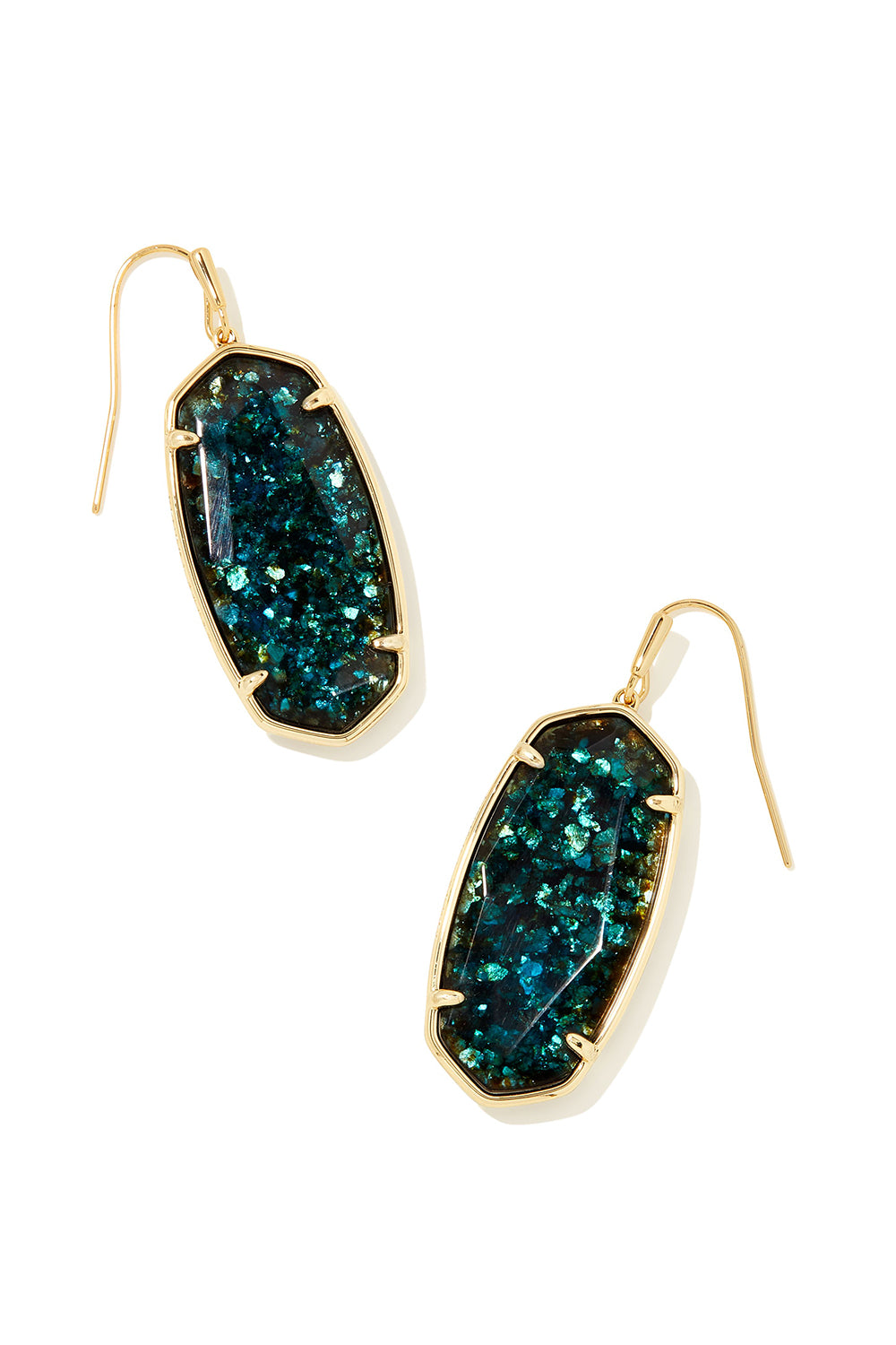 Kendra Scott: Faceted Gold Elle Drop Earrings - Dark Teal Mica | Makk Fashions