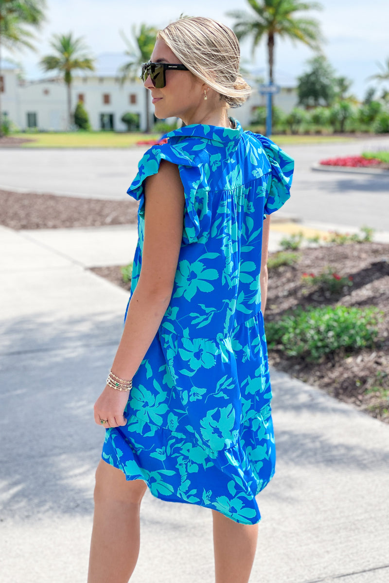 Falling For Florals Ruffle Tiered Dress - Azure Mix | Makk Fashions