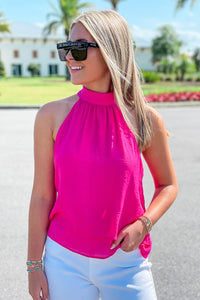 Feeling Cheerful Sleeveless Halter Top - Fuchsia | Makk Fashions