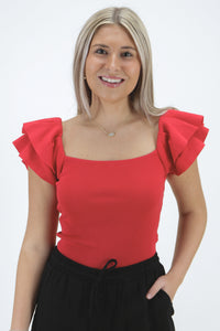 Feeling Lucky Ribbed Knit Top - Red | Makk Fashions