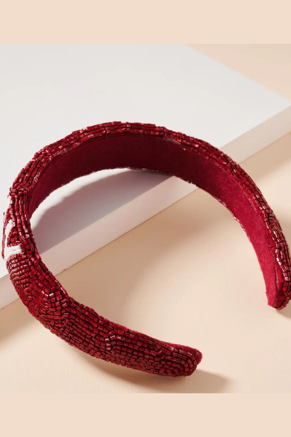 Game Day Seed Beaded Headband - Burgundy/White | Makk Fashions