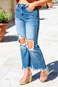 Gianna High Rise Straight Crop Jeans - Medium Denim | Makk Fashions