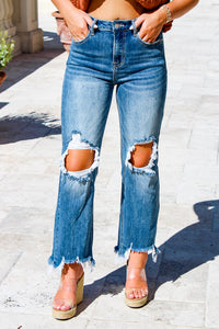 Gianna High Rise Straight Crop Jeans - Medium Denim | Makk Fashions