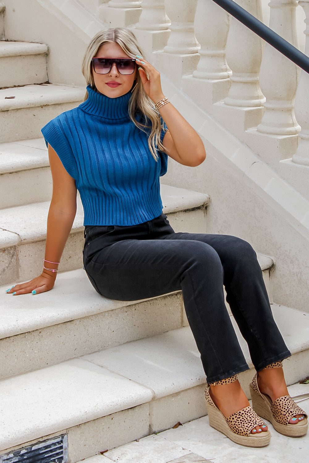 Give You My Heart Turtleneck Sweater Vest - Teal | Makk Fashions