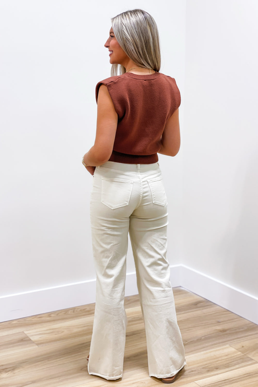 Go The Distance Sleeveless Cropped Sweater - Cinnamon | Makk Fashions