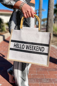Hello Weekend Bamboo Tote Bag - Ivory | Makk Fashions