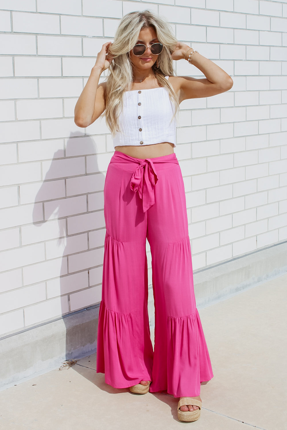 Here To Stay Wide Leg Pants - Hot Pink