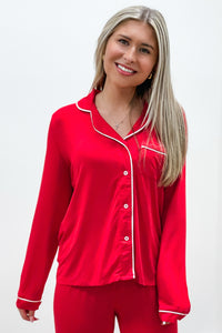 Holiday Nights Long Sleeve Knit Pajama Set - Red | Makk Fashions