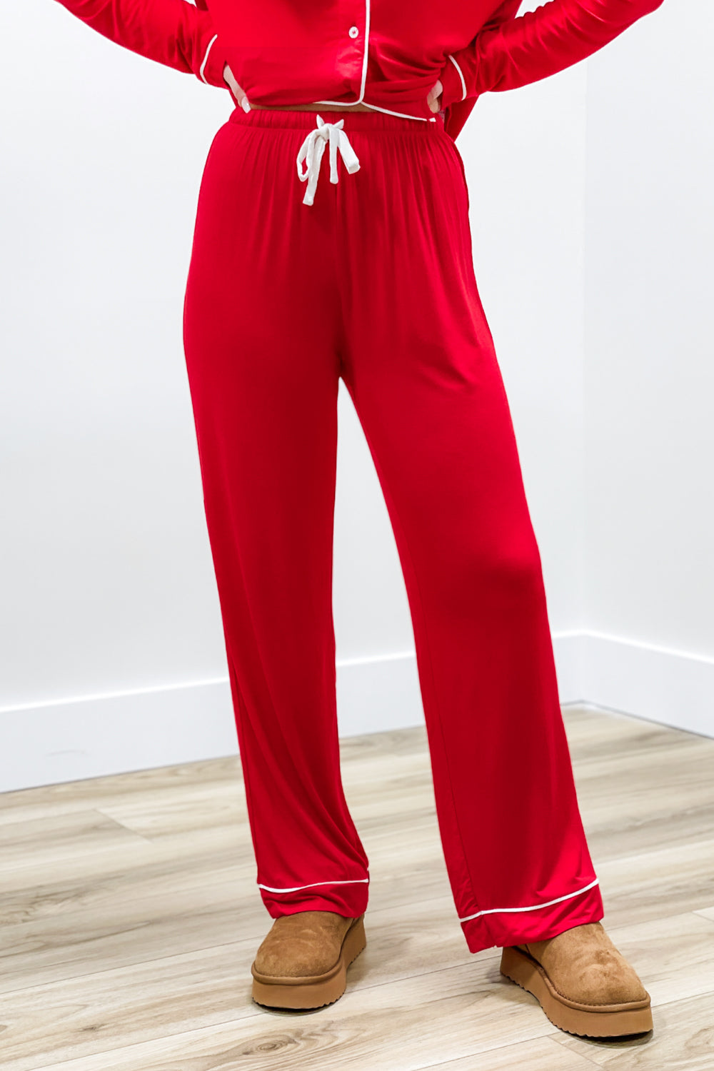 Holiday Nights Long Sleeve Knit Pajama Set - Red | Makk Fashions