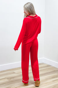 Holiday Nights Long Sleeve Knit Pajama Set - Red | Makk Fashions