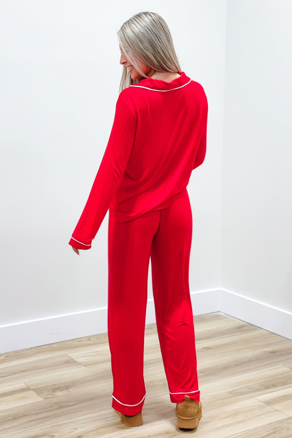 Holiday Nights Long Sleeve Knit Pajama Set - Red | Makk Fashions