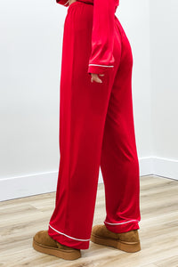 Holiday Nights Long Sleeve Knit Pajama Set - Red | Makk Fashions