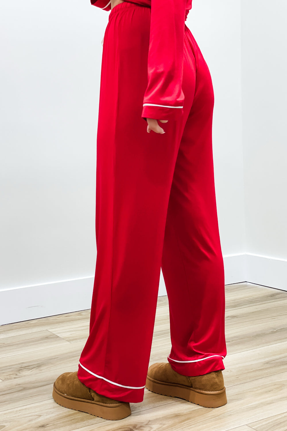 Holiday Nights Long Sleeve Knit Pajama Set - Red | Makk Fashions