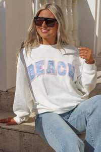 Vintage Havana: BEACH Crew Neck Sweatshirt - White