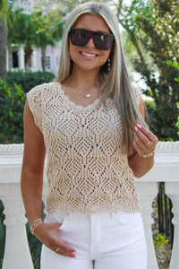 Fondest Memories Crochet Sweater - Nude