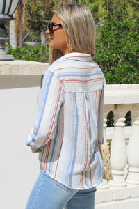 Relaxed Summers Striped Gauze Top - Chambray