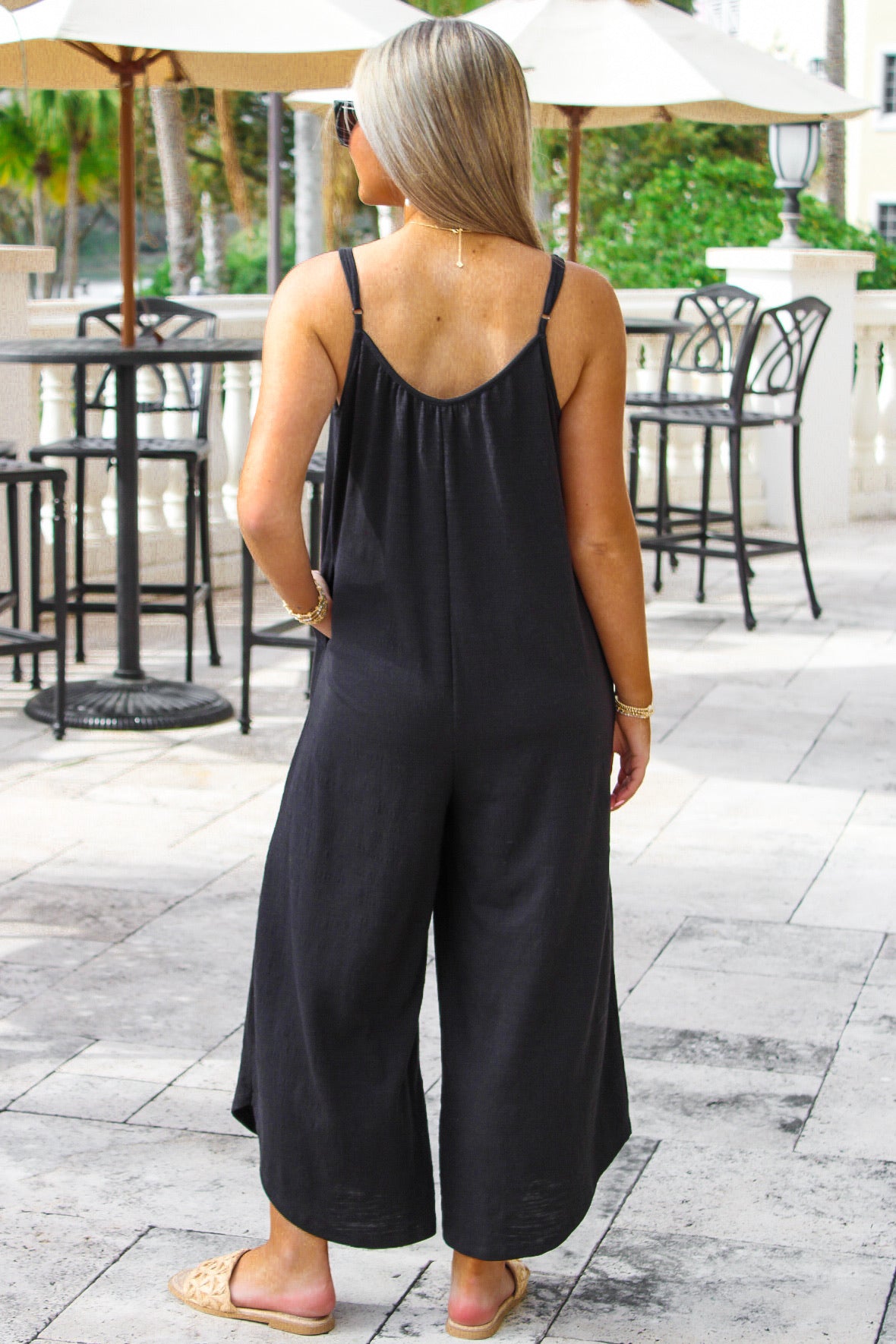 Z Supply: Textured Flared Jumpsuit - Black