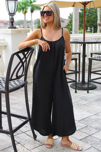 Z Supply: Textured Flared Jumpsuit - Black
