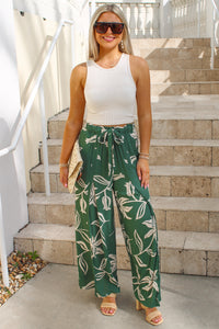 Tropical Paradise Split Leg Pants - Green