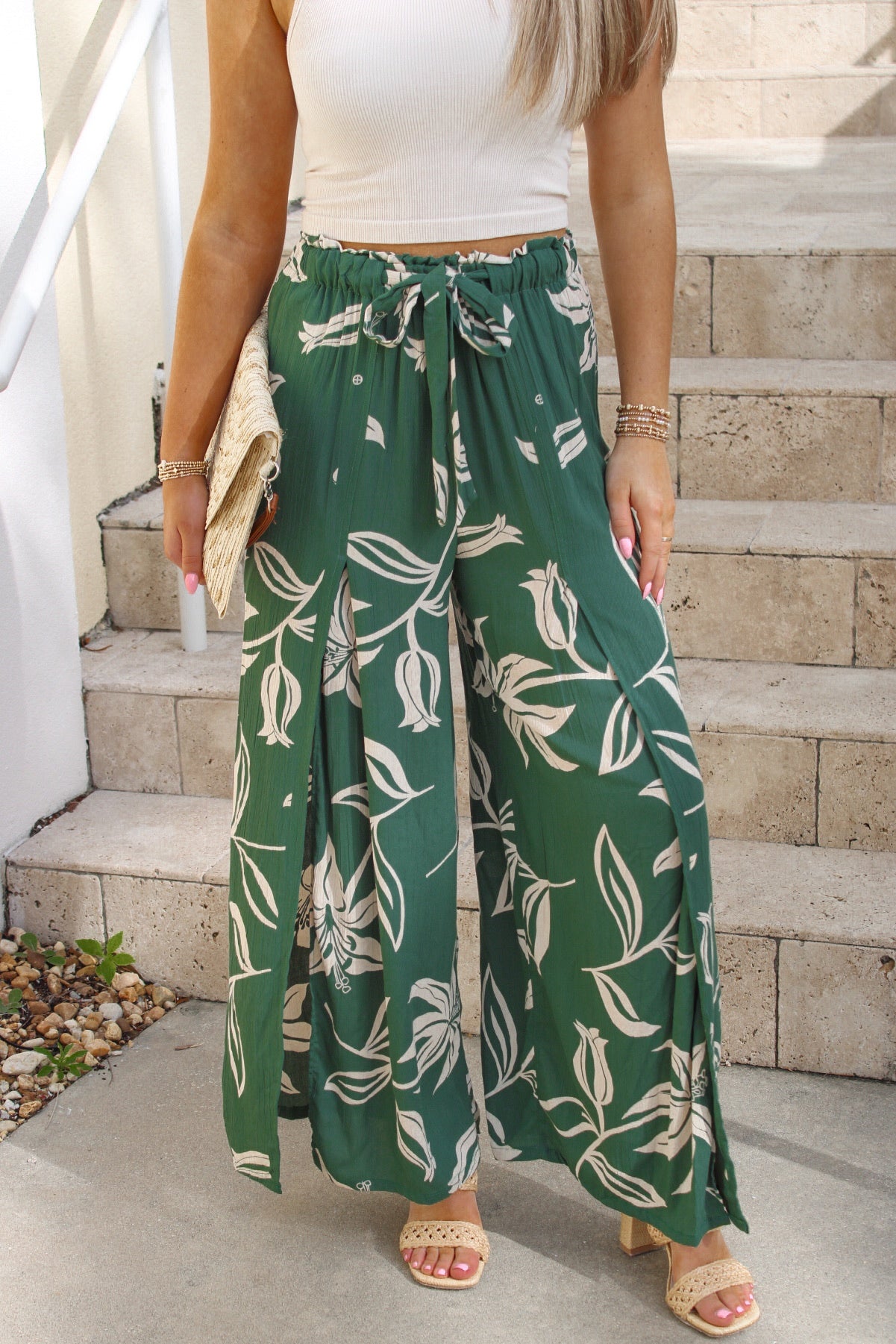 Tropical Paradise Split Leg Pants - Green