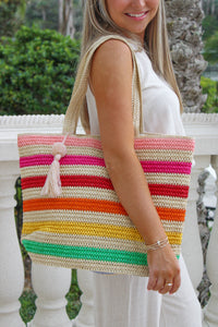 Beach Time Striped Crochet Tote Bag - Multi