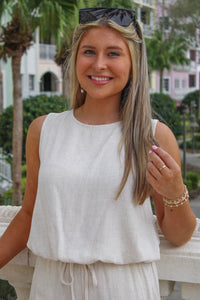 Looking Ahead Sleeveless Linen Top - Oatmeal
