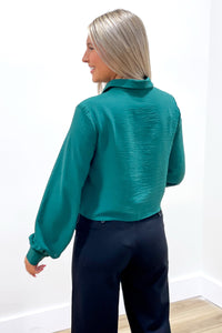 In the Moment Collared Crop Top - Hunter Green | Makk Fashions