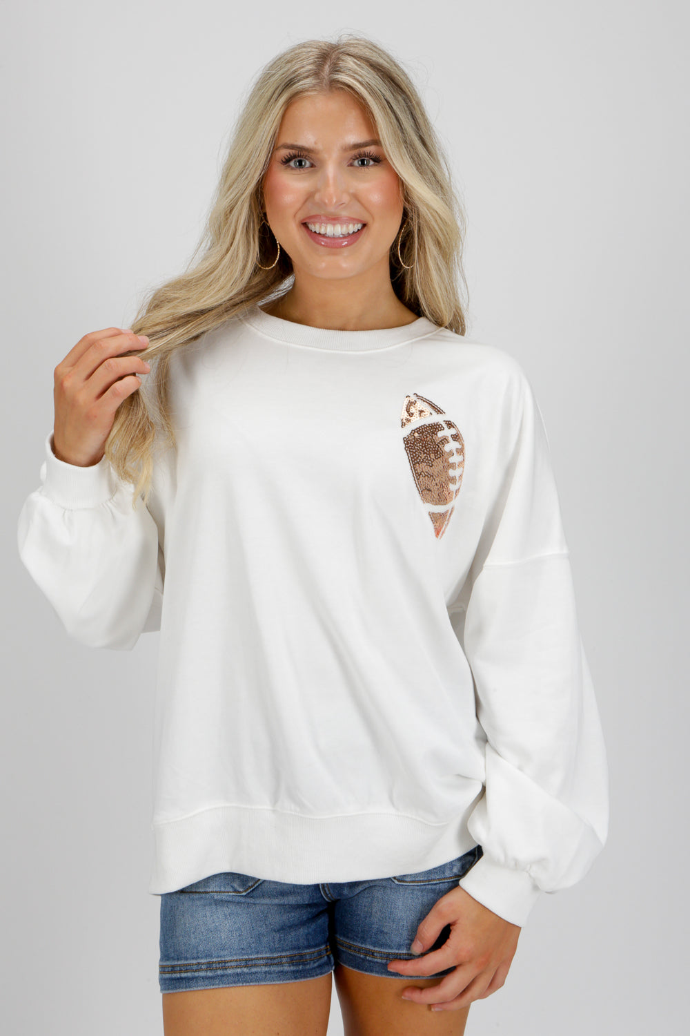 It's Game Time Crew Neck Sweatshirt - White | Makk Fashions